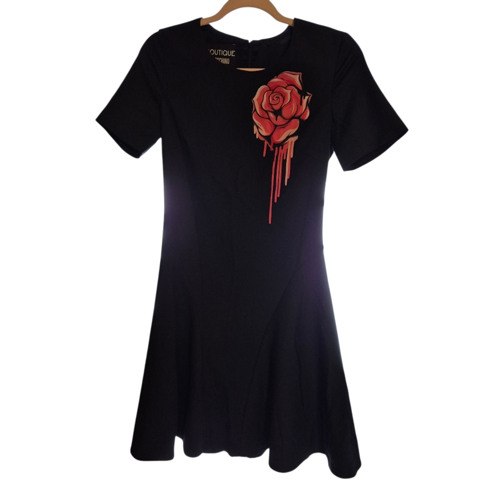 Moschino Boutique Black Dripping Rose Dress *Hard to find*